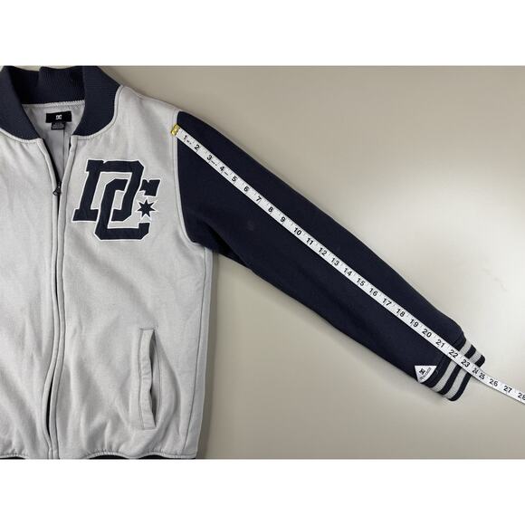 DC Shoes Free Agent Varsity Bomber Jacket Mens S Gray Navy Logo Zip-Up Skate Y2K - Picture 5 of 11